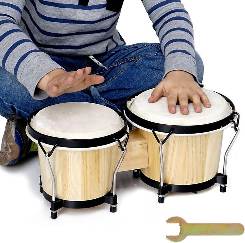 APACALI Bongo Drums 2 Set 6" and 7" Drum Set Bongos for Adults, Musical Latin Percussion Instruments Traditional Wood Bongos with Tuning Wrench - Image 1